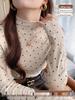 Women's Polka Dot Fleece-Lined Long-Sleeve Base Layer Shirt - Korean Style Winter Top