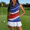 Women Sleeveless Golf Polo Shirt Zipper Collar Casual Athletic Tank Top with Printed Pattern for Sports and Outdoor Activities