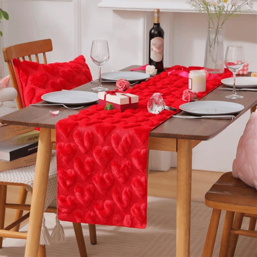 Romantic Plush Love Tablecloth Thickened Dining Table Runner Valentine's Table Flag  Dining Table