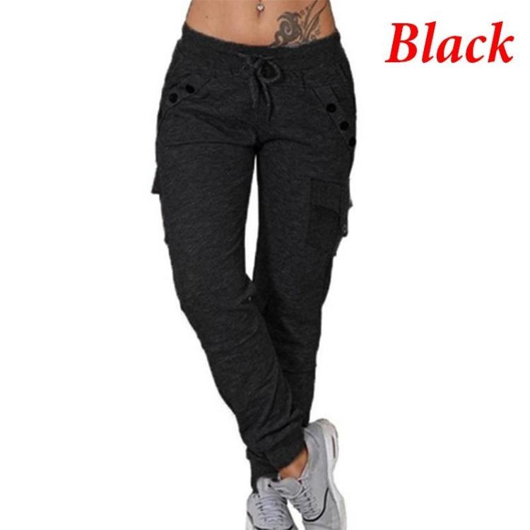 High Waist Stretch Slim Track Pants Loose Casual Trousers New High Quality Womens Fashion XS чёрный