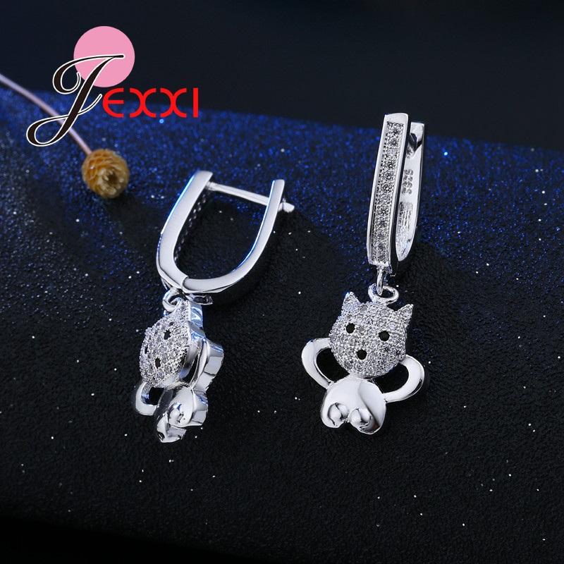 Cute Dog 925 Sterling Silver Jewelry Sets Inlaid Crystals Pendant Necklace/Earring Sets For Women Girls Birthday Gift