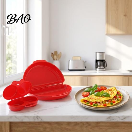 Portable Breakfast Cooking Set 2Pcs/Set Egg Poacher Omelet Pan, Plastic Non-Stick Poaching Mold Cooker, Microwave Maker for Easy Quick Cup with Handle