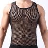 Men Undershirt Mesh See-Through Sleepwear Fish Net Pure Color Vest for Sleeping