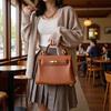 Leather Platinum Bag Lychee Pattern First Layer Cowhide Trendy Kelly Single Shoulder Oblique Span Portable European and American Bags Female Classic
