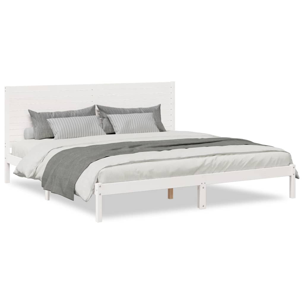 Solid Wood Bed Extra Long Without Mattress White 180 X 220 Cm