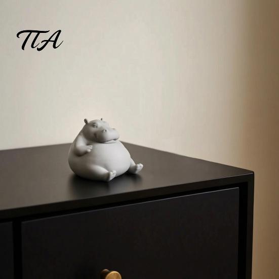 Small Animal Desk Decorations 3D Printed Chubby Hippo Figurine, Lazy Hippopotamus Statue, Cute PLA Plastic Crafts Ornament for Home Office Decor