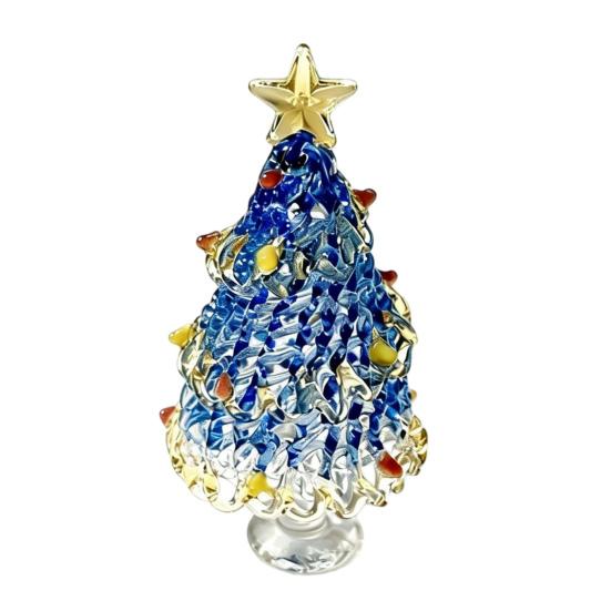 Miniature Christmas Tree Ornaments Glazed Figurine, Glass Pulled Wire Desk Decor, Unique Gifts for Friends Mini Holiday Tabletop Ornament Car