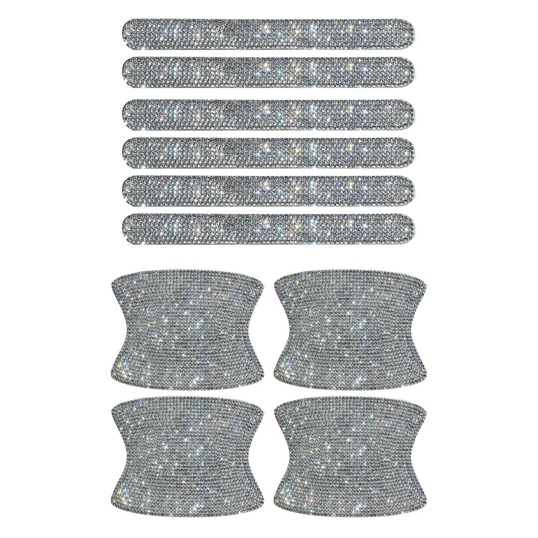 

10 шт. блестящие автомобильные алмазные дверные ручки светоотражающие наклейки боковые зеркала заднего вида защитная крышка, устойчивая к царапинам