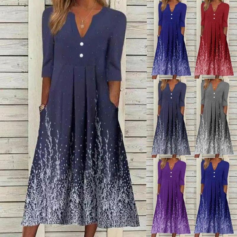 

Мода Ветер Уличная Мода Amazon Летнее Новое Поступление Платье Трансграничная Мода Платье с V-образным вырезом и длинными рукавами с цифровой печатью Navy blue XXL