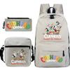 Cartoon Teacup Head Cuphead Student Backpack Oblique Span Bag Pencil Bag Primary And Secondary School Students Children'S Schoolbag Three-Piece Set