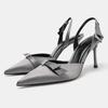 Shiny Rhinestone Decorated High Heels Women Luxury Bow Slingback Designer Shoes Elegant Pointed Toe Back Strap Stiletto Sandals