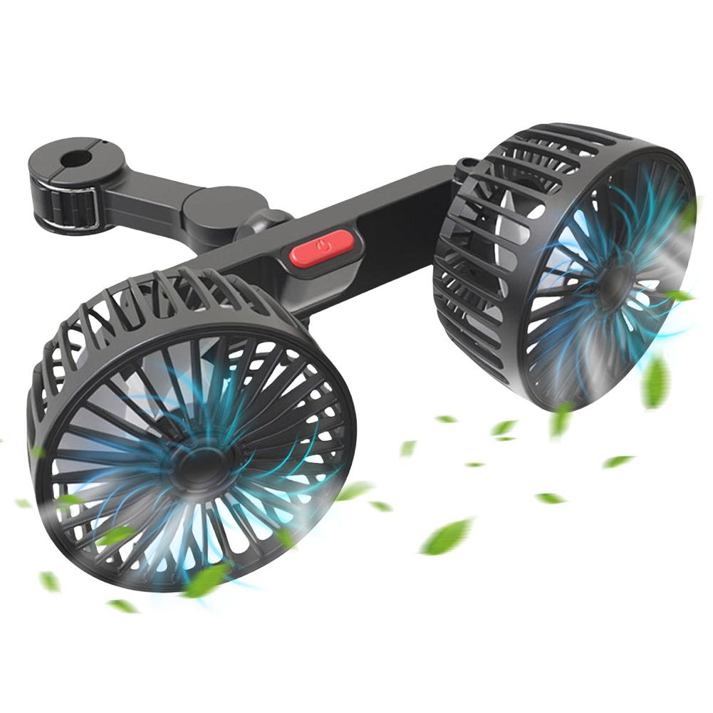 

360° Cooling Car Fan Headrest Double Head Fans for Rear Seat 180cm USB Cable Free-Adjustment 3-Speed Strong Wind Auto Fan