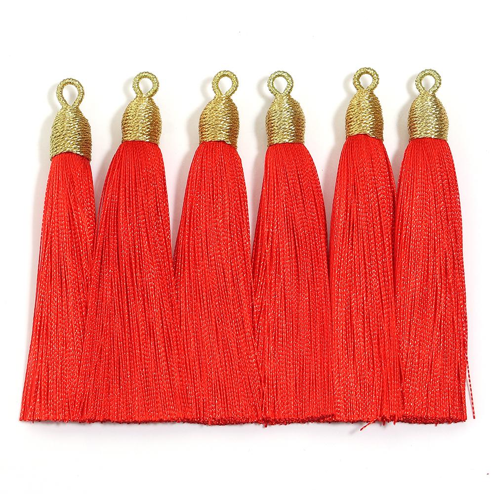 6pcs/Lot 85mm Gold Color Head Tassel Fringe Handmade Polyester Silk Tassel with Hanging Loop Bookmark Jewelryy Making Bookmark