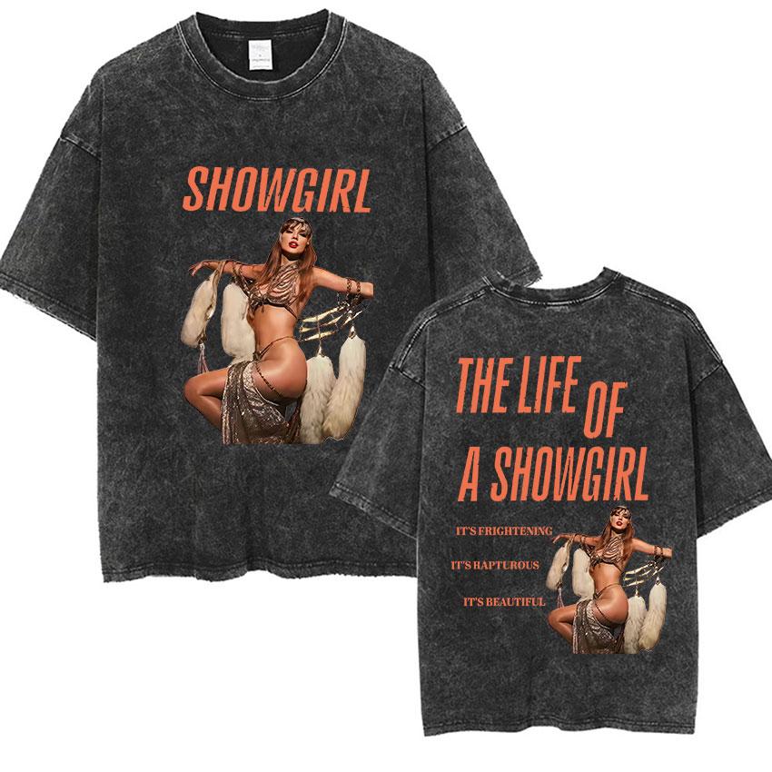 

The Life of A Showgirl Vintage Washed Print T Shirt Unisex Womens Casual Cotton Short Sleeve Tshirts Summer Clothing Tshirt M