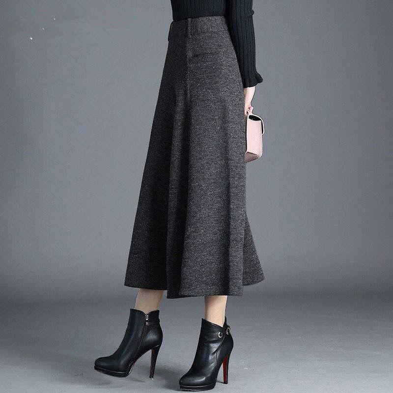 Spring Autumn Winter Women's Woolen Pants Solid Pocket Elastic High Waist Fashion Elegant Loose Wide Leg Ankle Length Trousers