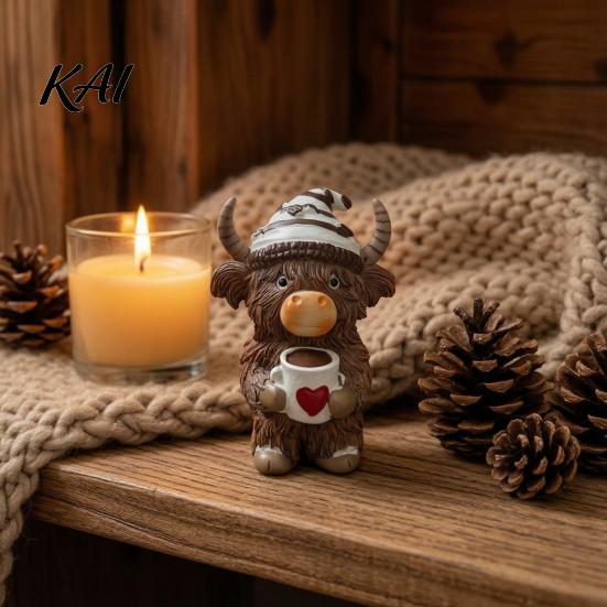 Blumen Harz Kuh Figuren Highland Figur, Kaffeestatue für Bauernhaus Heimdekor, Künstlerische Dekorative Tier Skulpturen Landhausstil Tischplatte