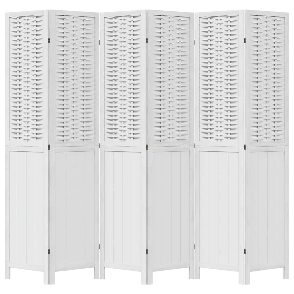 6 Piece Room Divider White Solid Paulownia Wood
