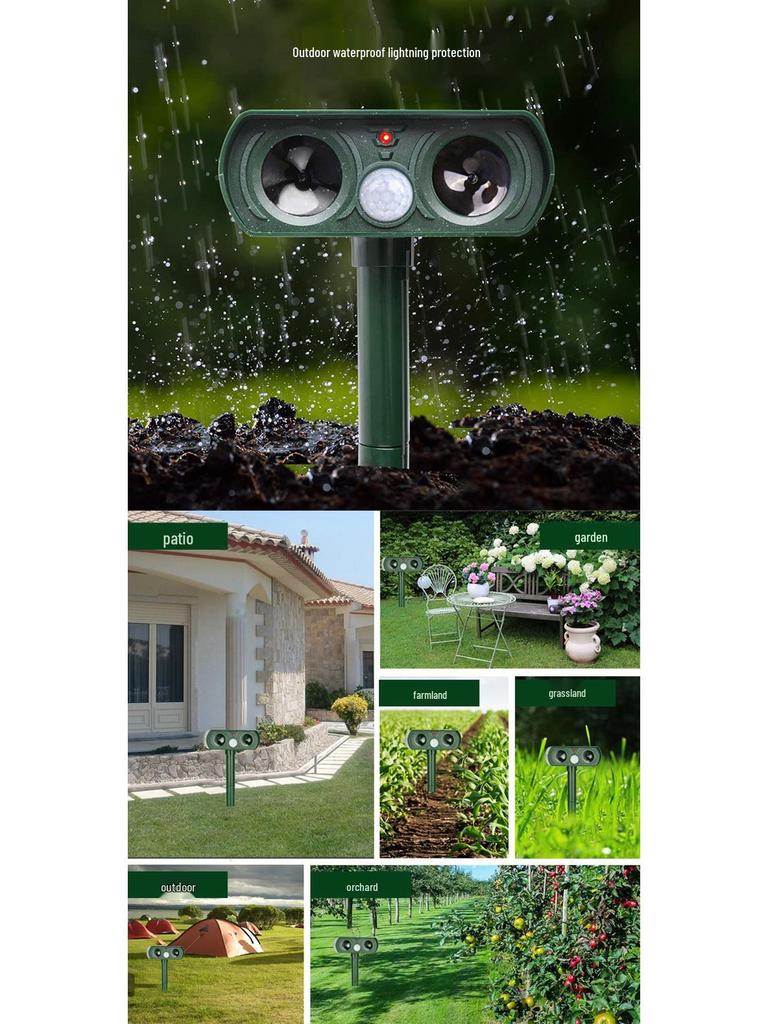 Solar-Powered Ultrasonic Mouse, Bird, and Snake Repeller for Outdoor Use