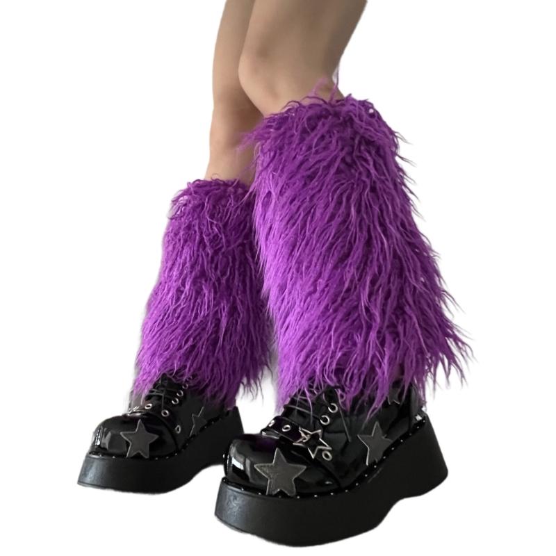Fuzzy Faux Furs Leg Warmers Furs Heels Long Boots Cuffs Cover Has Elastic One Pair Carnivals Boot Cover Y2K JK Uniform