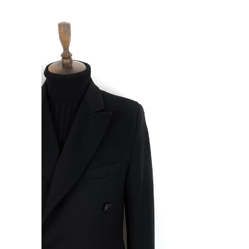 2834 Schwarzer zweireihiger Kurzmantel mit spitzem Kragen für Herren