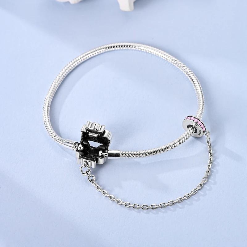 Authentic copper Pink Butterfly Fastening Chain Charm Bead Charms Bead Charms Compatible With Bracelets Women Jewellery Diy Fine Delicate Gift Accesso