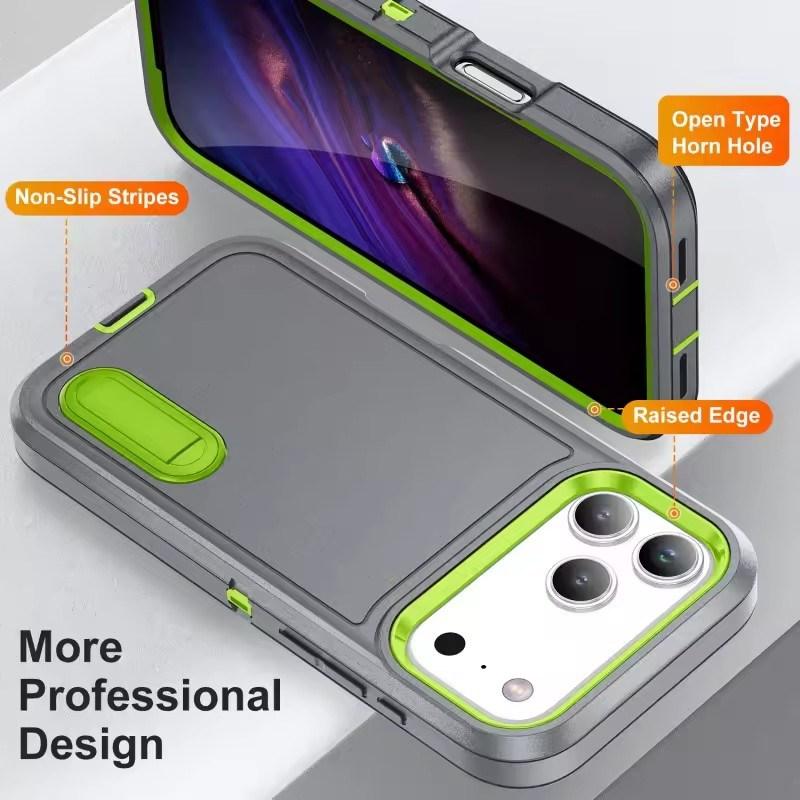 Military Armor Shockproof Phone Case For iPhone 17 Air 17 Pro Max Strong Defender Invisible Kickstand Cover