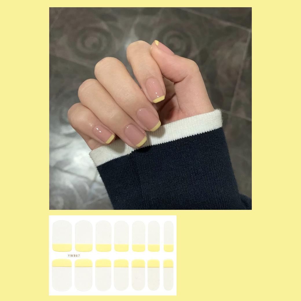 

14 шт./лист, пресс для ногтей, французская простая накладная линия для ногтей, наклейка для ногтей, готовый маникюр, быстрый Nial жёлтый