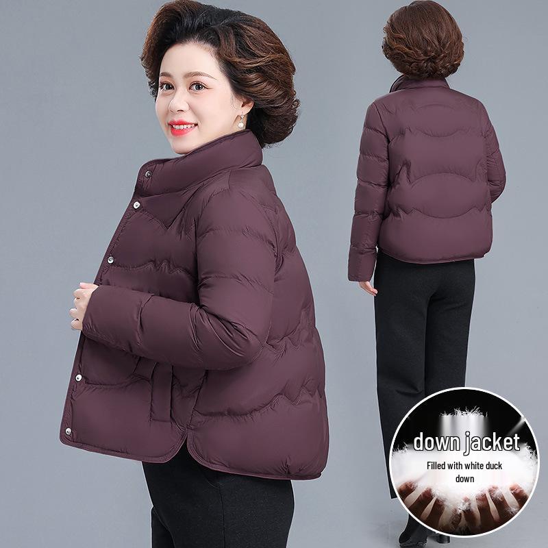 

2025 New Style Stand Collar Down Jacket for Petite Moms - Warm Winter Outerwear for Middle-Aged and Elderly Women L (Recommended 125-140 jin)