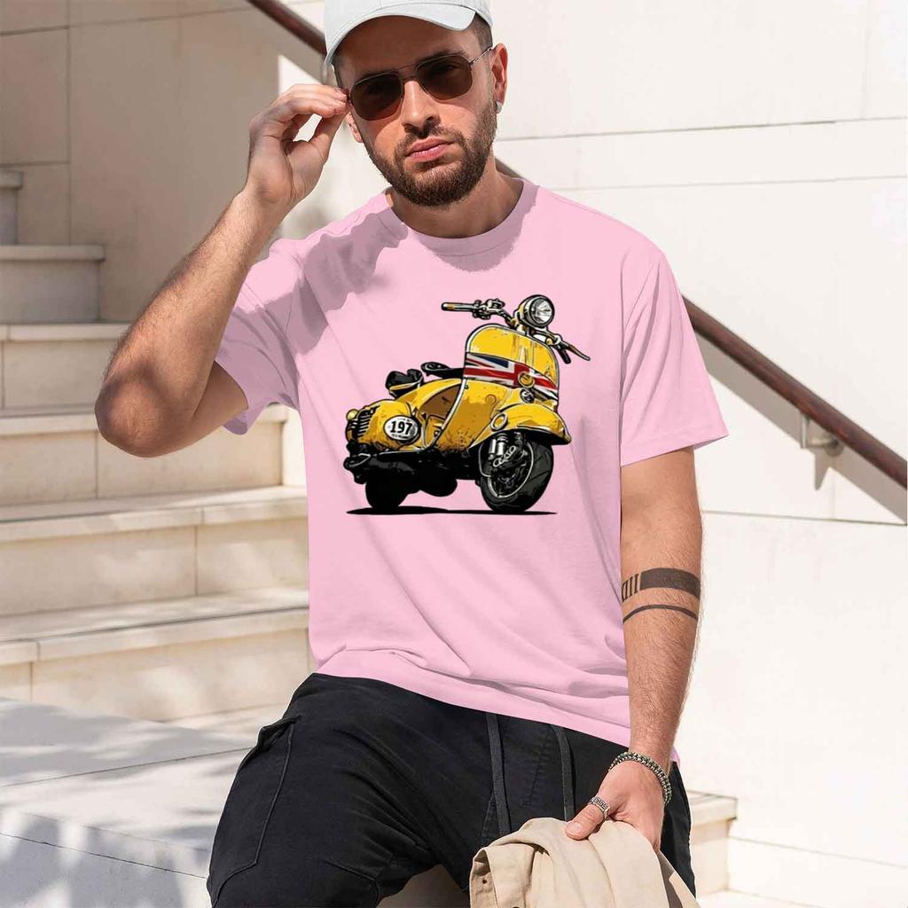 Unisexs Classic British Scooter Graphic Tshirt Yellow Casual Summer Tee With Vintage Motorcycle Crew Neck Short Sleeve Casual 202