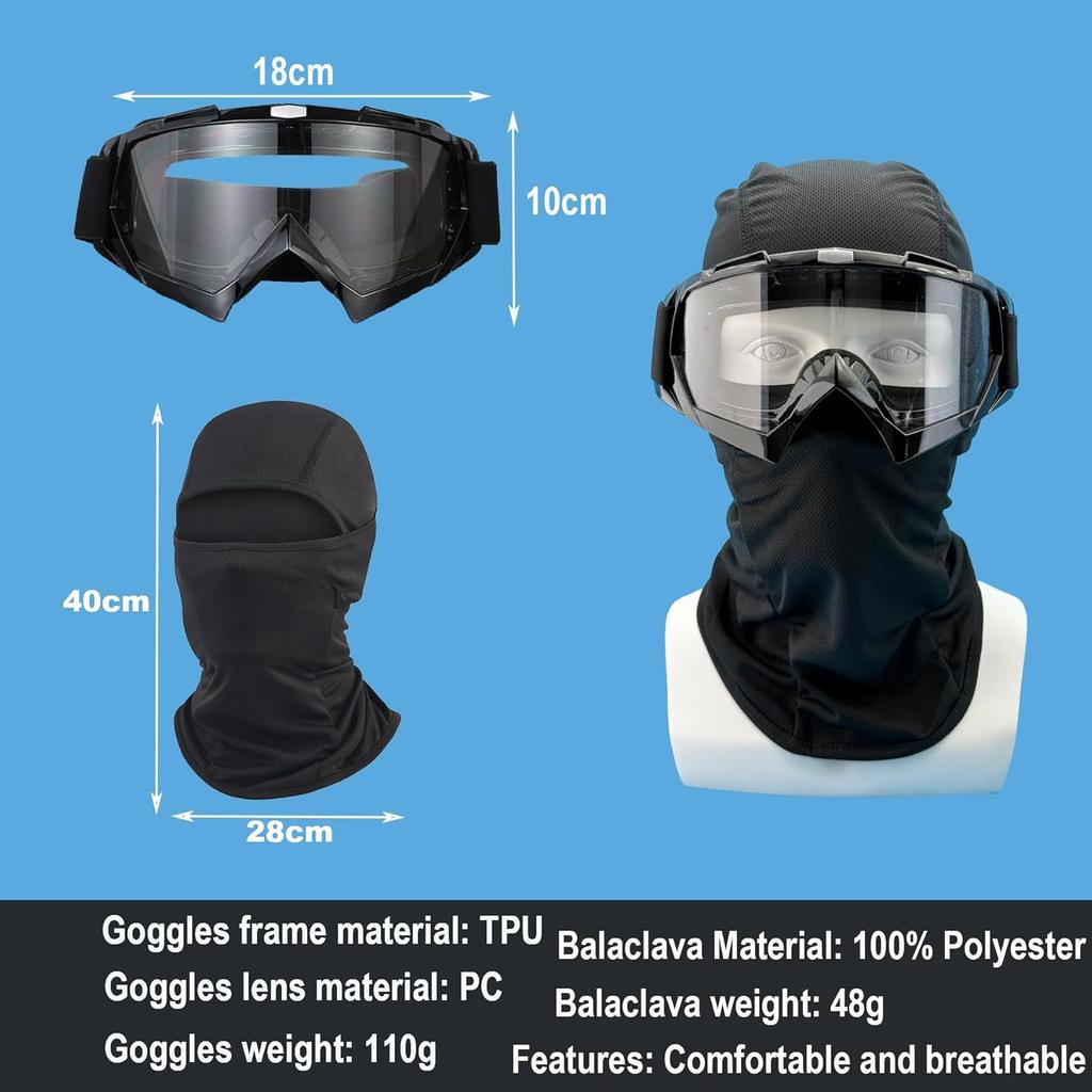 Dirt Bike Goggles ATV Off-Road Riding Motorcycle Motocross Glasses With Sun UV Protection Balaclava Full Face Cover