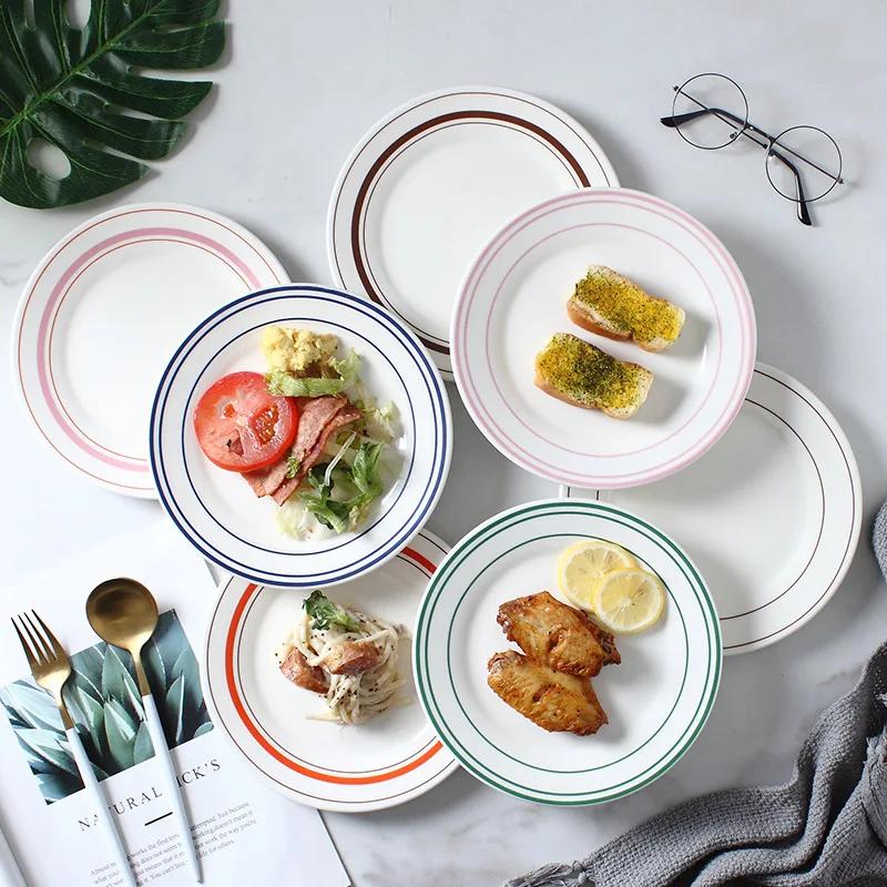 Farfurii plate din ceramică de 8 inch Vase de uz casnic pentru mic dejun Desert Salată Friptură Farfurie pentru cină Vase de servire pentru cafenea