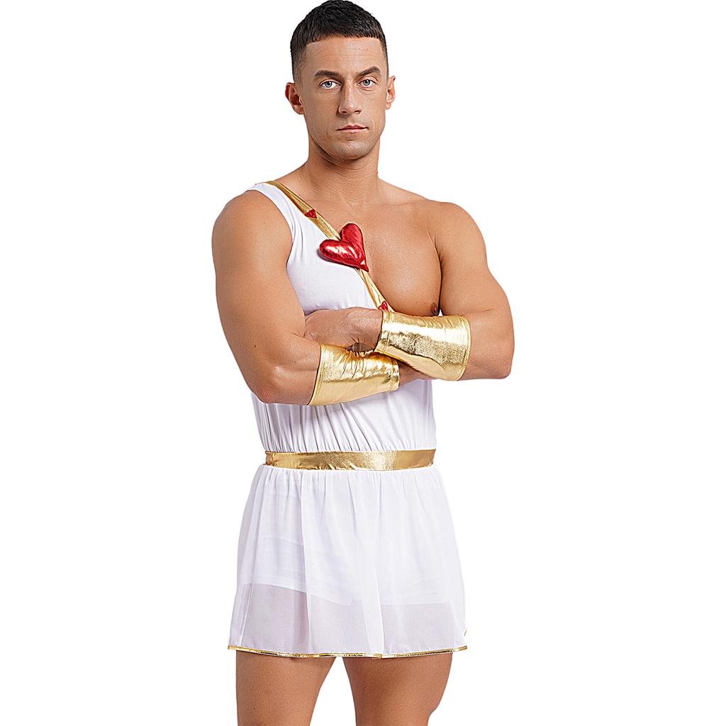 Mens Heart One Shoulder Romper Detachable Sleeves One Piece Bodysuit Costume