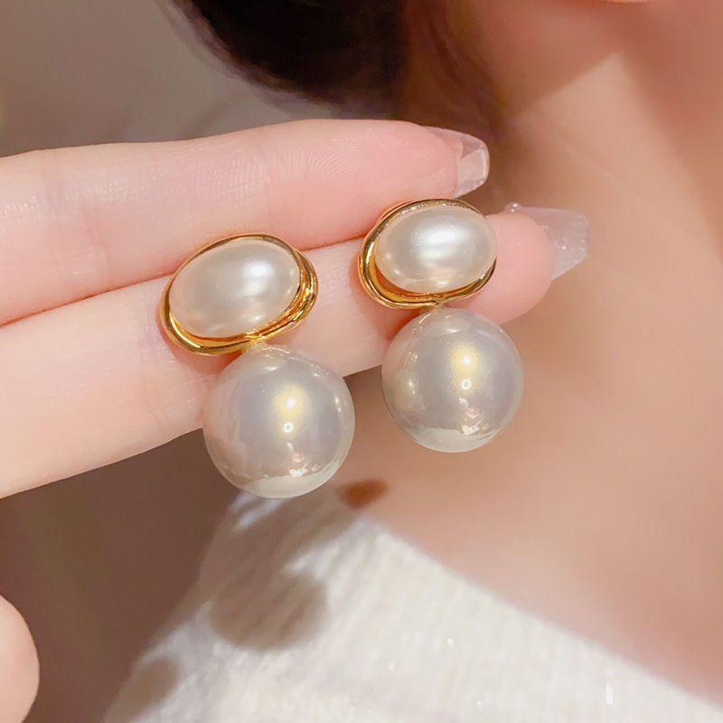 

Elegant Double Imitation Pearl Hanging Dangle Earrings for Women Femme Gold Plated Alloy Statement Party Holiday Jewelry