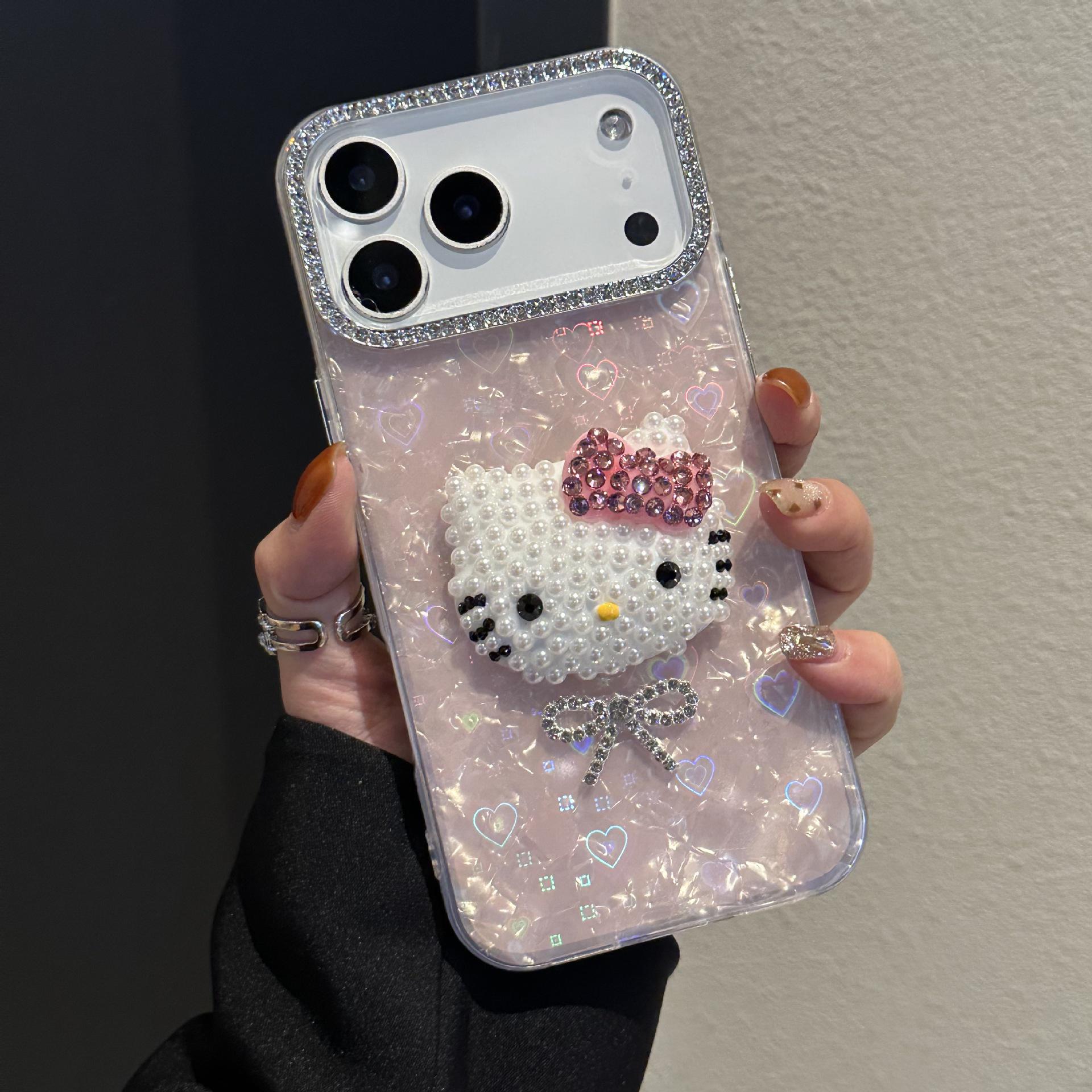 

Large Heart Shell Pattern Cat Head Phone Case for iPhone 15/12/17 Pro Max iPhone 14