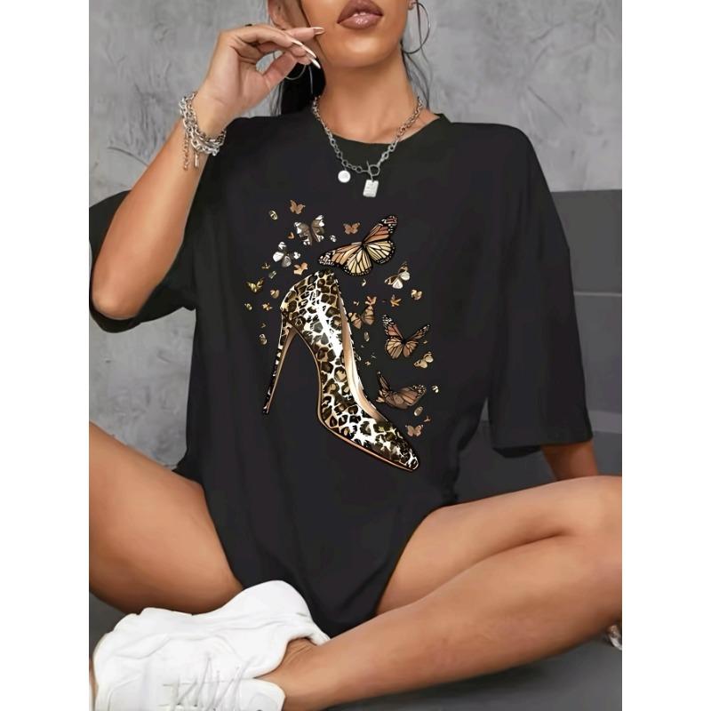 

European Large Size Women s Short-sleeved T-shirt Summer Loose European Station High-quality Black Printed T-shirt S