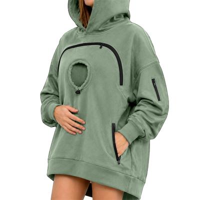 Hooded Women'S Pet Cat Pocket Casual Sweater Women'S Zipper Long Sleeve Hooded Fleece Top