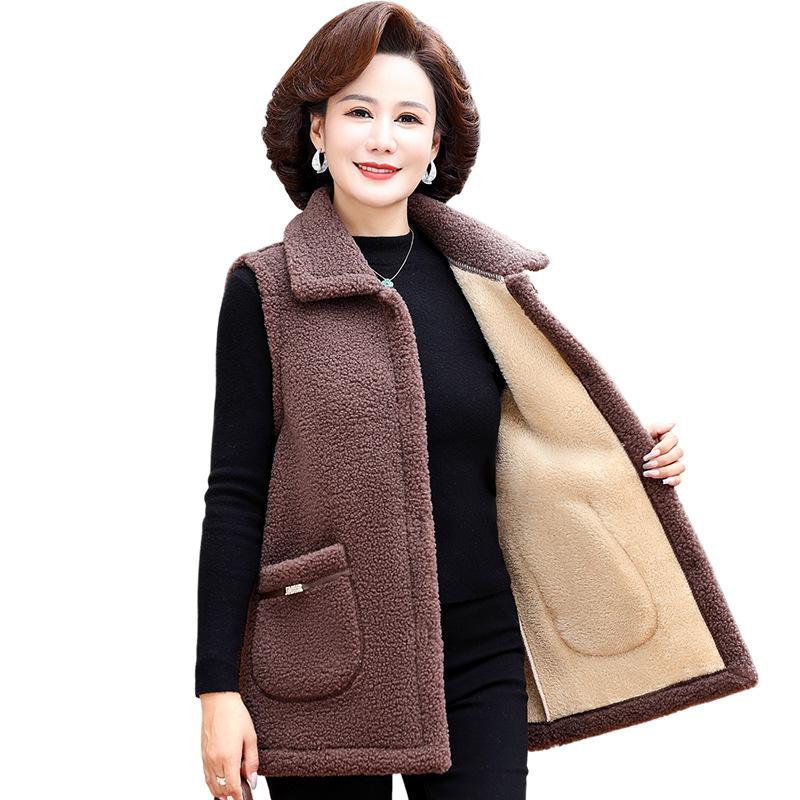 Autumn/Winter Women's Fleece Vest with Turn-Down Collar for Middle-Aged & Elderly