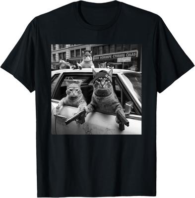 Print Gangster Cats Graphic Tee Men's Funny Street Style Oversized T-Shirt Casual Daily Print Round Neck
