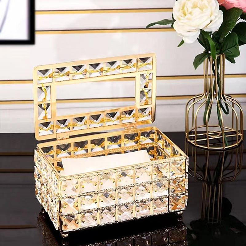 European Style Metal+crystal Tissue Box with Removable Tissues Suitable for Home Living Room Bedroom Bathroom Hotel Room