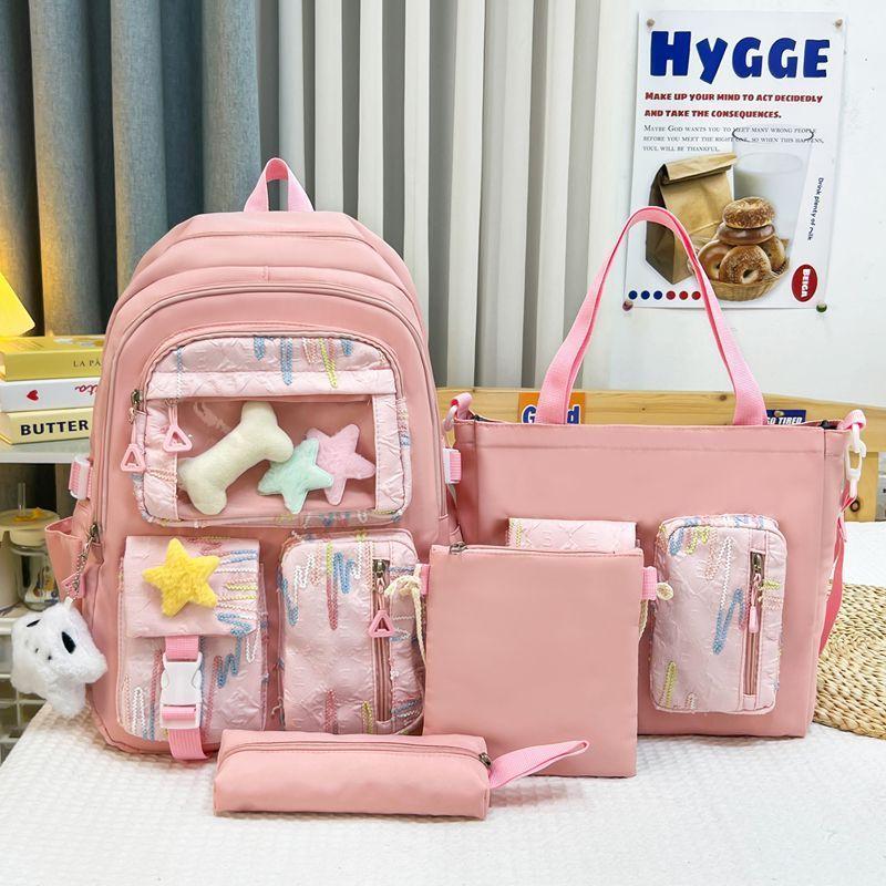 4pcs Backpack Set  Girl  Boy Cute Anti Splash Water  Elementary School Backpack Large Capacity Backpack for Junior High School Students