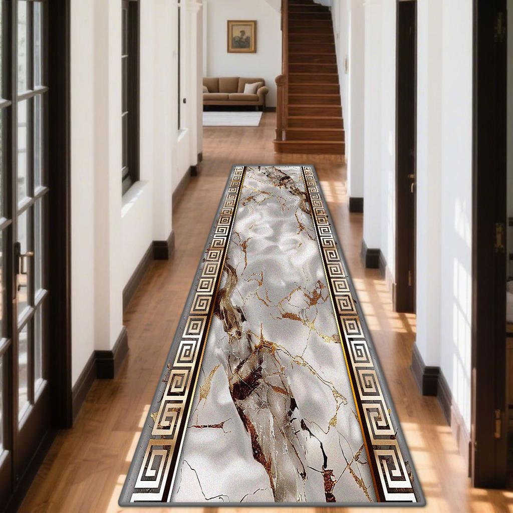 Dark Blue Marble Long Corridor Carpet Hall Runner Decor Non-slip Washable Stairway Rugs Customizable European Aisle Floor Mat