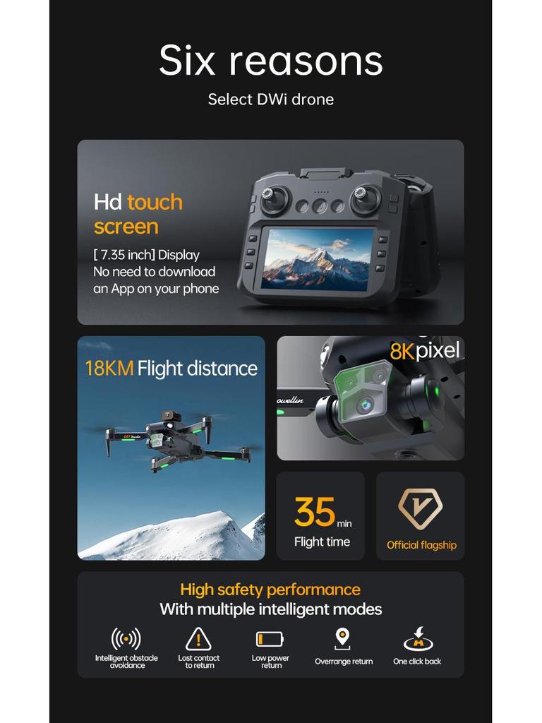 High-Definition 5-Camera Drone: Remote Control, Screen Display, Brushless Motors, Obstacle Avoidance, Folding Design for Aerial Photography.