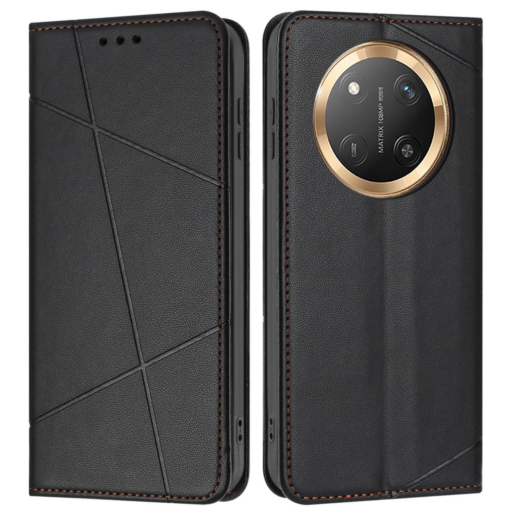 Wallet Case for Honor X60 Pro 5G/X9c 5G/Magic7 Lite 5G Line Imprinted Leather Stand Phone Cover with Wrist Strap