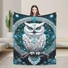 White Owl Print, Flannel Blanket, Blue Gemstone, Bedroom, Dormitory, Car, Outdoor Sofa, Travel Office, Perfect Gift