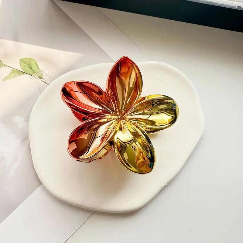 Hawaiian Gradient Laser Hair Clips Flower Hair Claw Large Fashion Head Wear Hairpin Women Girls Crab Barrette Hair Accessories