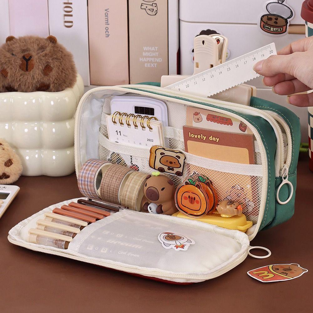 High Quality Black Cat Pen Bag Large Capacity Multilayer Stationery Bag Portable Pencil Case Back To School