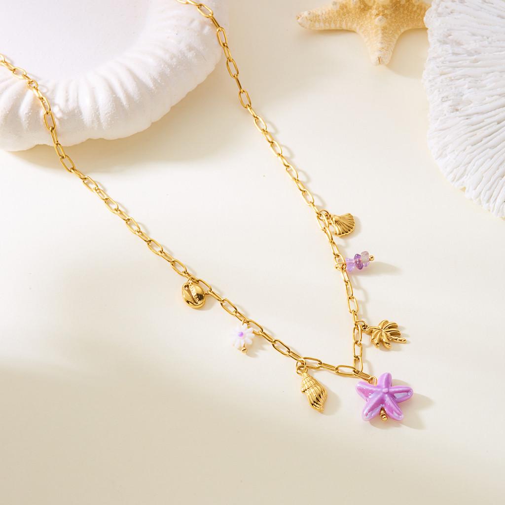 Summer Beach Vacation Jewelry Multilayer Stainless Steel Crab Shell Turtle Pendant Necklace For Women