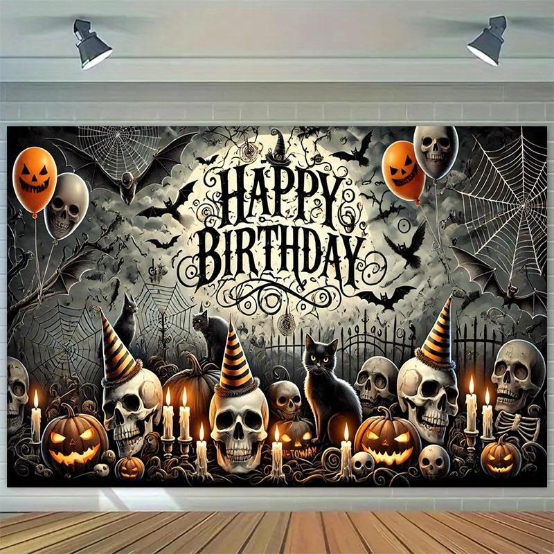 2D flat banner 1 piece - Halloween banner background - scary skulls and batszyc