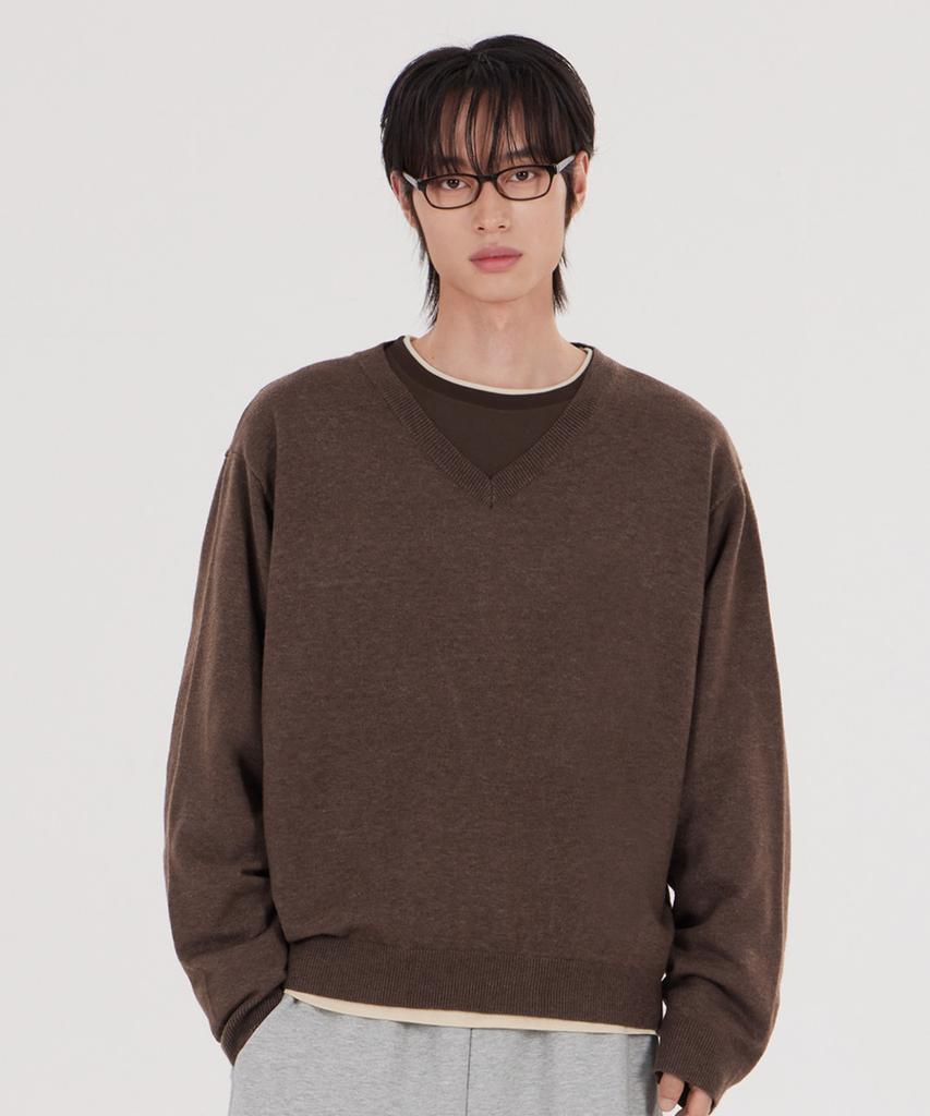 GLW [Unisex] Soft V-Neck Knit Brown