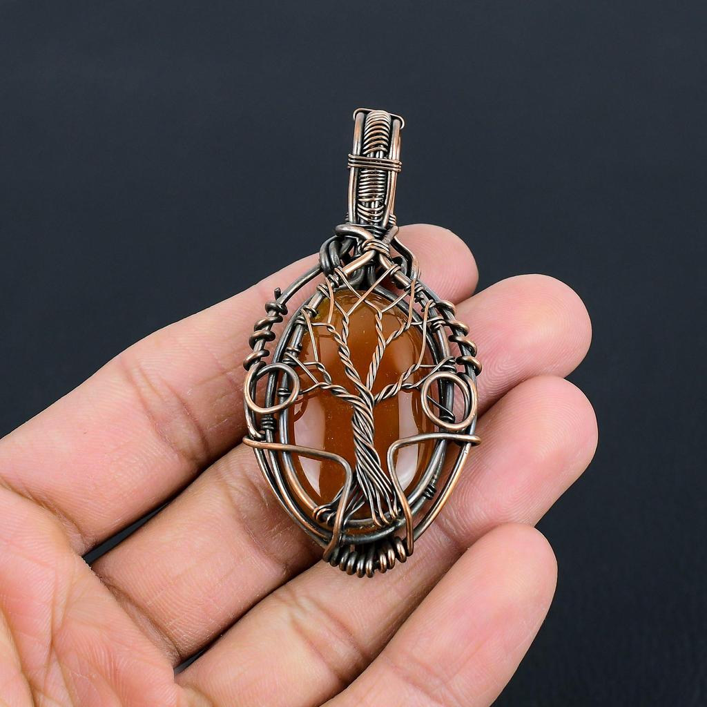 Beautiful Tree Of Life Red Carnelian Gemstone Handmade Pure Copper Wire Wrapped Pendant Jewelry
